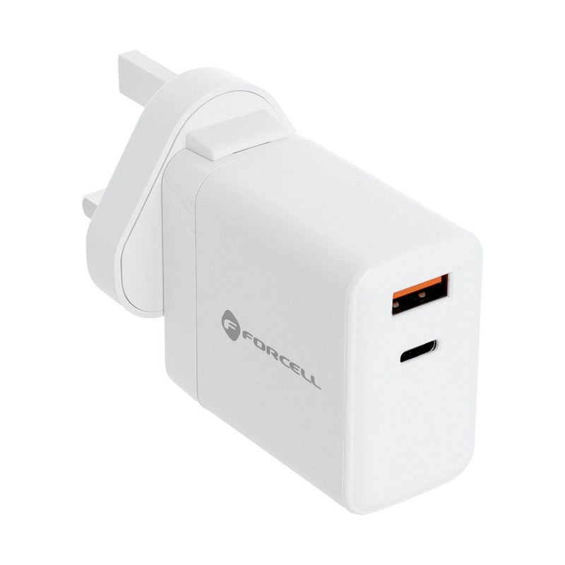 Forcell Travel Charger 3in1 with USB C and USB A sockets - 3A 45W with PD and QC 4.0 function with changeable plugs