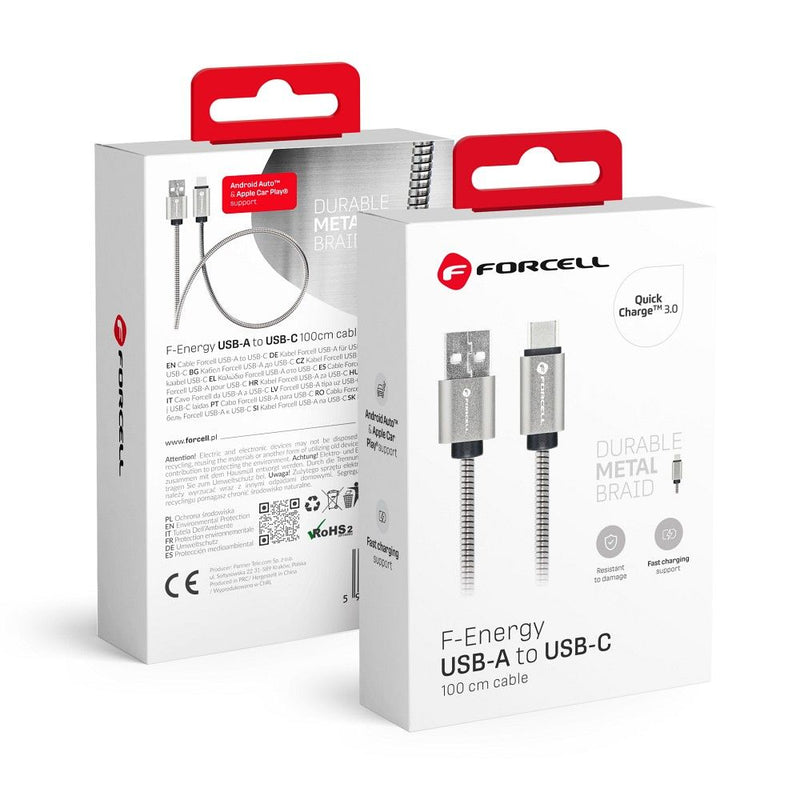 FORCELL F-Energy cable USB to Typ C 2.0 2,4A Metal C234 1m silver
