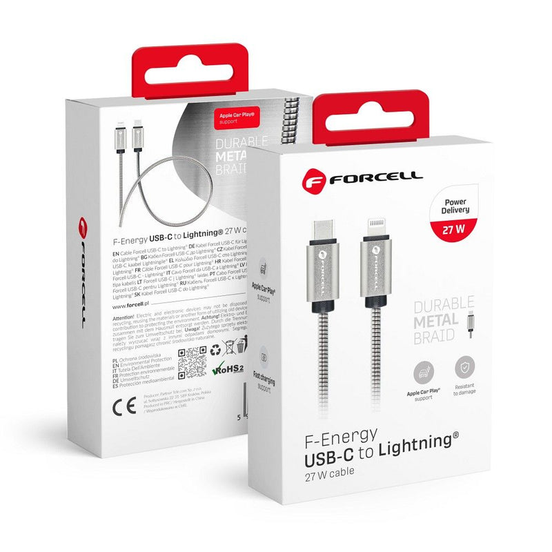 FORCELL F-Energy cable Type C to iPhone Lightning 8-pin QC3.0 PD 27W Metal C238 1m silver