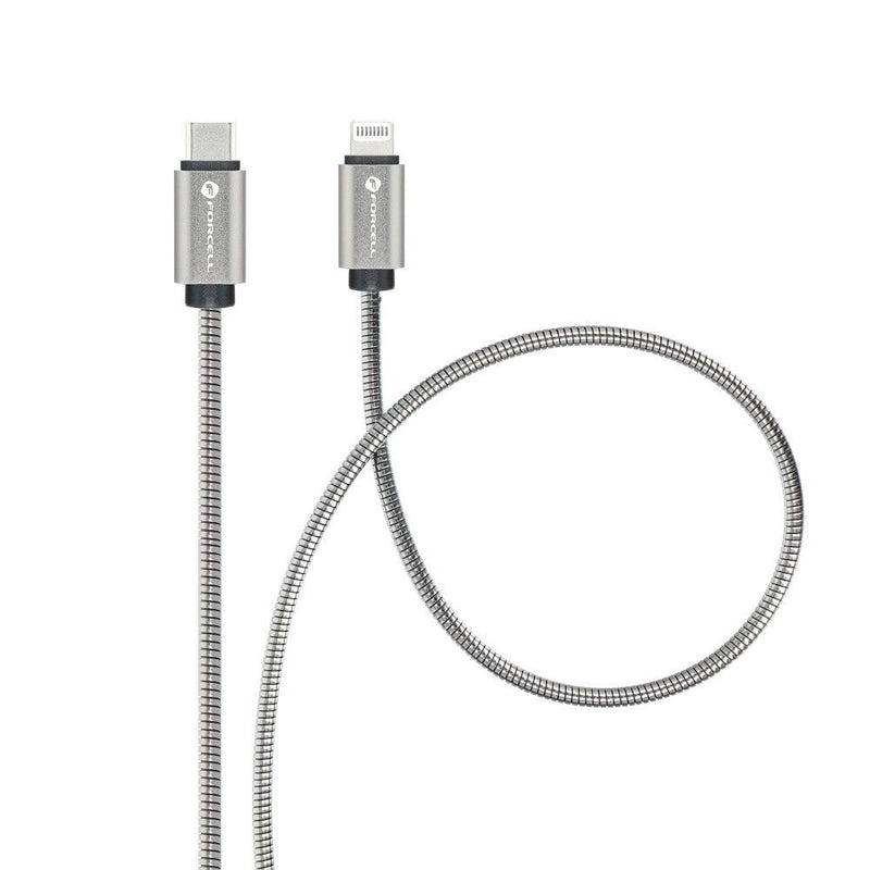 FORCELL F-Energy cable Type C to iPhone Lightning 8-pin QC3.0 PD 27W Metal C238 1m silver