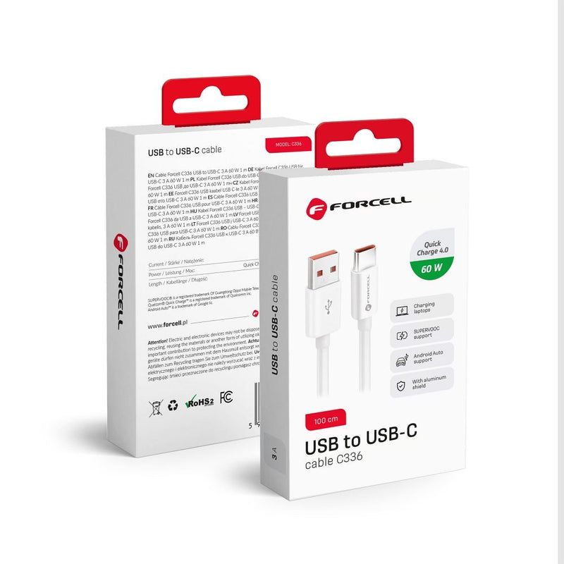 FORCELL cable USB A to Type C QC4.0 3A/20V 60W C336 1m white