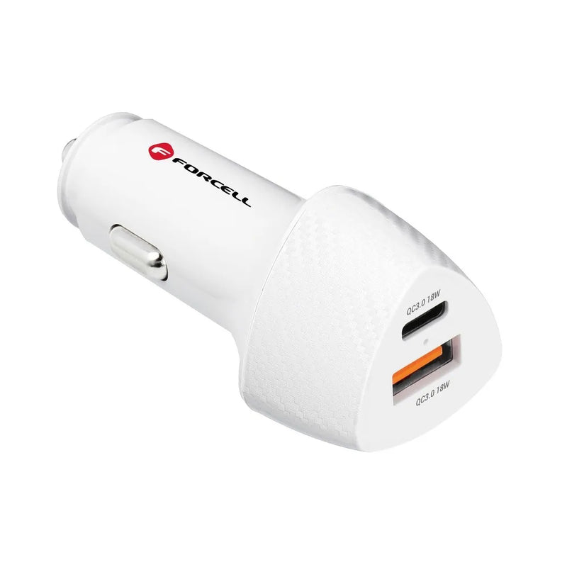 Forcell Carbon car charger Type C 3.0 PD20W + USB QC3.0 18W 5A CC50-1A1C white (Total 38W) - iDevice 