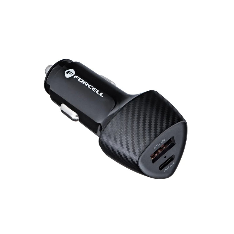 Forcell Carbon car charger Type C 3.0 PD20W + USB QC3.0 18W 5A CC50-1A1C Total 38W) - iDevice 