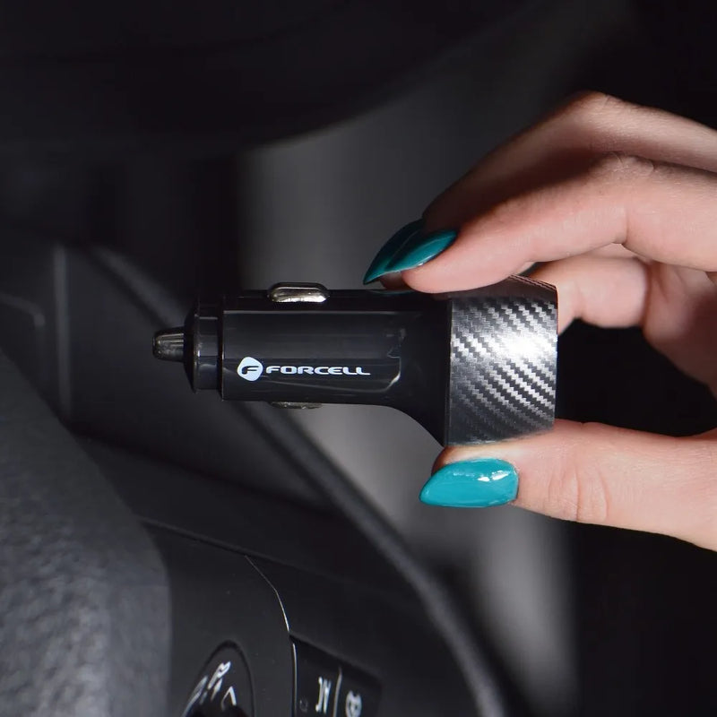 Forcell Carbon car charger Type C 3.0 PD20W + USB QC3.0 18W 5A CC50-1A1C Total 38W) - iDevice 