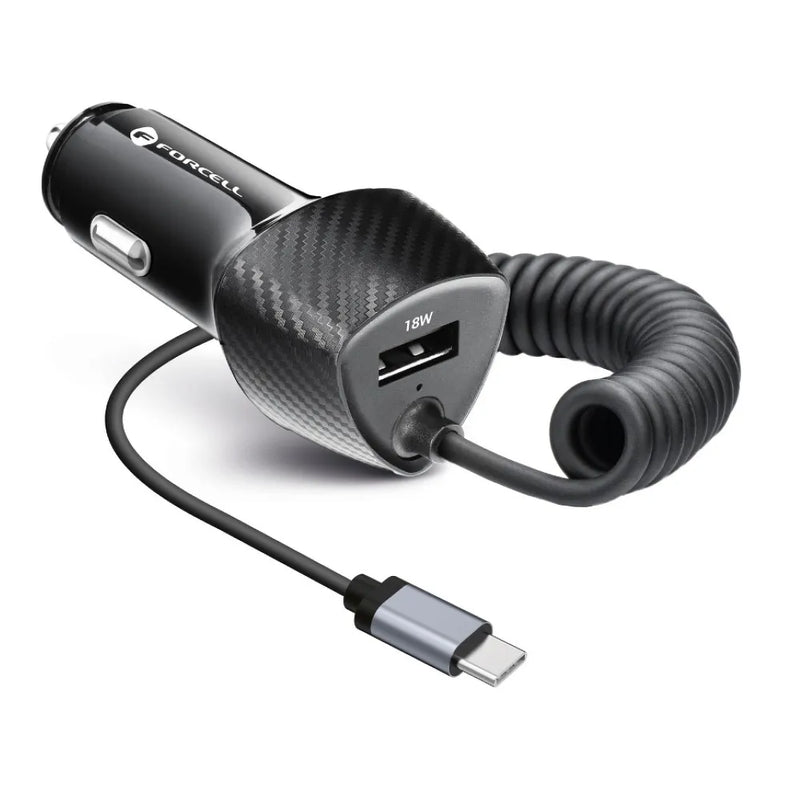 Forcell Carbon car charger USB QC 3.0 18W + cable for Type C 3.0 PD20W CC50-1AC (Total 38W) - iDevice 